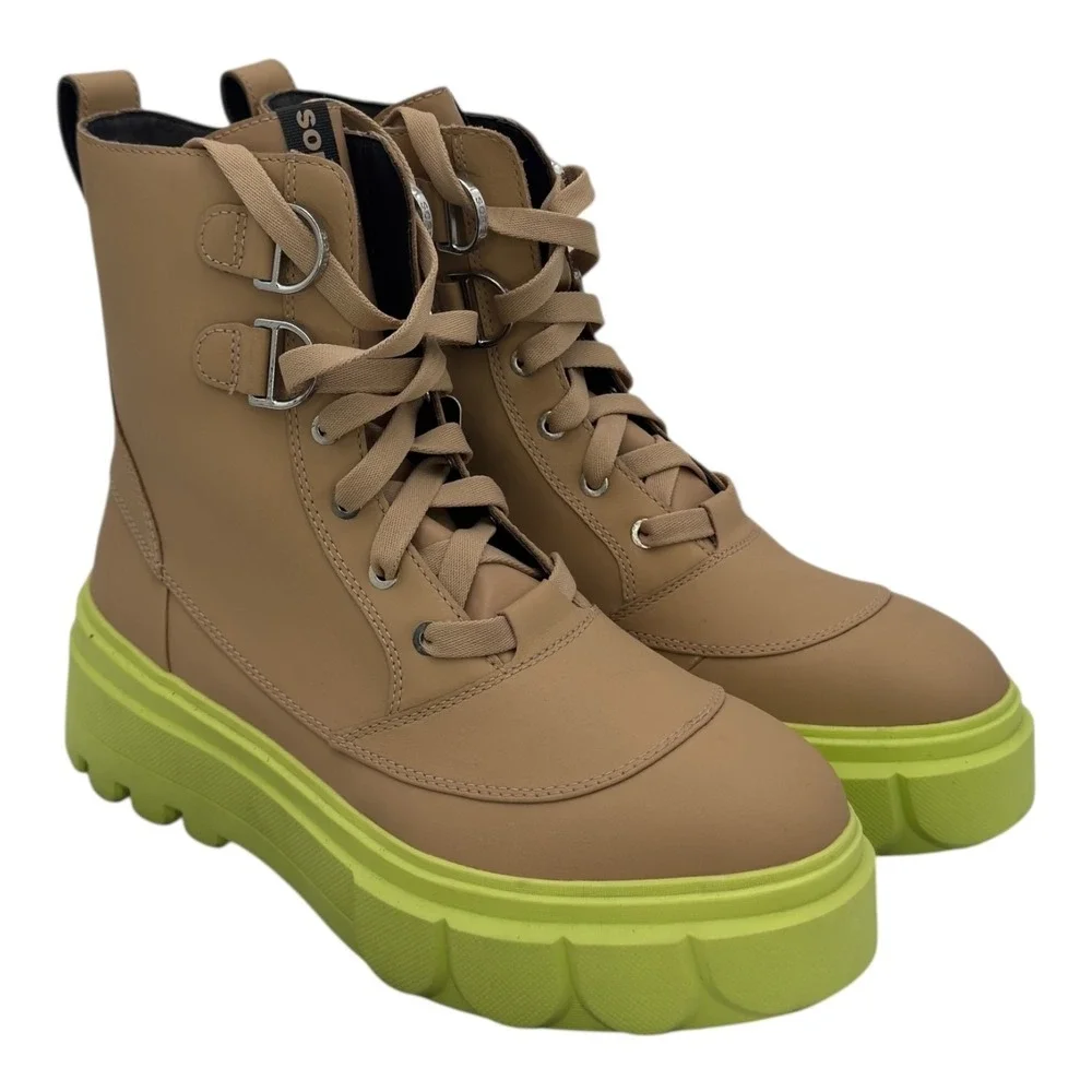 SOREL Boots Women 10 Caribou Waterproof Leather Chunky Lug Sole Outdoor Tan
